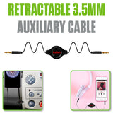 CN3535RBKB - Cellet Retractable 3.5mm Stereo Auxiliary Cable – 32" Extendable Aux Cord for Car, Headphones, Speakers & More – Compact, Tangle-Free Design – 3.5mm Male to 3.5mm Male Audio Jack – Black