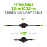 CN3535RBKB - Cellet Retractable 3.5mm Stereo Auxiliary Cable – 32" Extendable Aux Cord for Car, Headphones, Speakers & More – Compact, Tangle-Free Design – 3.5mm Male to 3.5mm Male Audio Jack – Black