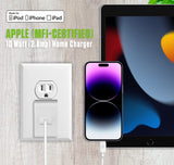 TCAPP5GB - Cellet 10W (2A) Apple MFi  Certified Lightning Wall Charger – UL Certified Compact Folding Blade Charger with 4ft Cable – Fast Charging for iPhone, iPad, iPod – White