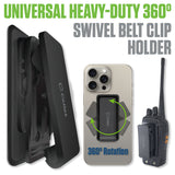 CLIPHDBK - Cellet Universal Heavy Duty 360 Swivel Belt Clip Holder with Strong 3M Adhesive Sticker for Phone Cases, Walkie Talkies, Two Way Radios, Remotes, Portable Monitors - Black