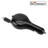 PUSBC30R - Cellet Retractable USB-C Car Charger – 15W Fast Charging, 3.3ft Cable, 3A Output, Blue LED Indicator – Compatible with Apple iPhone 15/16 Series & Android USB-C Devices – Compact, Tangle-Free