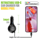 PUSBC30R - Cellet Retractable USB-C Car Charger – 15W Fast Charging, 3.3ft Cable, 3A Output, Blue LED Indicator – Compatible with Apple iPhone 15/16 Series & Android USB-C Devices – Compact, Tangle-Free