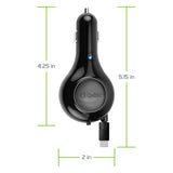 PUSBC30R - Cellet Retractable USB-C Car Charger – 15W Fast Charging, 3.3ft Cable, 3A Output, Blue LED Indicator – Compatible with Apple iPhone 15/16 Series & Android USB-C Devices – Compact, Tangle-Free