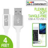 DCA4WT - Cellet 4FT USB-C to USB-A Cable - Flexible, Tangle-Free, Reversible Fast Charging & Data Sync Cord - Universal Type-C Charger for Samsung Galaxy, Google Pixel, Android Phones, Laptops & Tablets