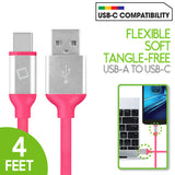 DCA4PK - Cellet 4FT USB-C to USB-A Cable - Flexible, Tangle-Free, Reversible Fast Charging & Data Sync Cord - Universal Type-C Charger for Samsung Galaxy, Google Pixel, Android Phones, Laptops & Tablets