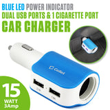 PUSBDC2BL - Cellet 15W 3.1A Dual USB Car Charger Adapter with Cigarette Lighter Socket – 2 USB Ports (2.1A & 1.0A), Blue LED Power Indicator, Universal Compatibility