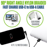 DCA904BK - Cellet Right Angle USB C Cable 4ft, 90 Degree USB-A to USB-C Fast Charging Cord, Durable Nylon Braided Fast Charger Data Sync Cable Compatible with Samsung Galaxy S24 S23 Note, Google Pixel, LG, Car Play