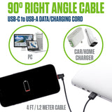 DCA904BK - Cellet 90 Degree USB C to USB A Cable (4ft) Right Angle Type C Charging & Data Sync Cord, Heavy Duty Fast Charge Compatible with Apple iPhone 17/16/15 Series, Samsung Galaxy, Pixel, Moto, iPad, Laptop