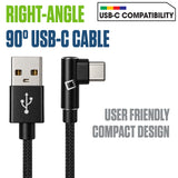 DCA904BK - Cellet Right Angle USB C Cable 4ft, 90 Degree USB-A to USB-C Fast Charging Cord, Durable Nylon Braided Fast Charger Data Sync Cable Compatible with Samsung Galaxy S24 S23 Note, Google Pixel, LG, Car Play