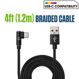 DCA904BK - Cellet Right Angle USB C Cable 4ft, 90 Degree USB-A to USB-C Fast Charging Cord, Durable Nylon Braided Fast Charger Data Sync Cable Compatible with Samsung Galaxy S24 S23 Note, Google Pixel, LG, Car Play