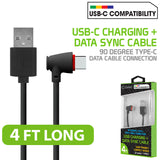 DCA904BK - Cellet 90 Degree USB C to USB A Cable (4ft) Right Angle Type C Charging & Data Sync Cord, Heavy Duty Fast Charge Compatible with Apple iPhone 17/16/15 Series, Samsung Galaxy, Pixel, Moto, iPad, Laptop