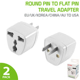 CNFPIN2FA - Cellet Universal Travel AC Wall Power Adapter to Convert China, UK, AU, EU & other Plugs to US Plug Socket (2-PACK)