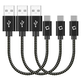 DCA4IN3 - Cellet 3-Pack USB-C to USB-A Short Cable 5-Inch | Durable Nylon Braided Fast Charging & Data Sync Cord | Compatible with iPhone 15/16, Samsung Galaxy S24/FE, Google Pixel, iPad, Tablet, Switch