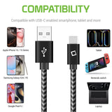 DCA4IN3 - Cellet 3-Pack USB-C to USB-A Short Cable 5-Inch | Durable Nylon Braided Fast Charging & Data Sync Cord | Compatible with iPhone 15/16, Samsung Galaxy S24/FE, Google Pixel, iPad, Tablet, Switch