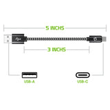 DCA4IN3 - Cellet 3-Pack USB-C to USB-A Short Cable 5-Inch | Durable Nylon Braided Fast Charging & Data Sync Cord | Compatible with iPhone 15/16, Samsung Galaxy S24/FE, Google Pixel, iPad, Tablet, Switch