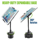 PHC19CN - Cellet Flexible Arm Cup Holder Tablet Mount - Universal Car Cup Base Holder with 360° Swivel & Adjustable Neck for iPad Pro Air Mini, Samsung Galaxy Tab, Surface, & 4.7-9.5 Inch Devices