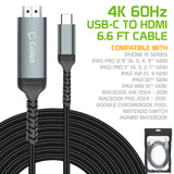 DCHDMI6 - Cellet USB-C to HDMI Cable 6.6FT – 4K 60Hz High-Speed Braided Cord – Compatible with MacBook Pro/Air, iPad Pro, iPhone 16, Samsung, Dell XPS, Chromebook, Nintendo Switch, and More