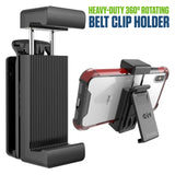 CLIPHDB - Cellet Heavy-Duty 360 Rotating Belt Clip Holder & Smartphone Holster Mount with Built-in Kickstand, Universal Adjustable Vertical Spring Clamp and Anti-Slip Rubber Pads for Cell Phones Cases Up to 3.5"
