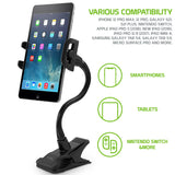 PH500 - Cellet Flexible Gooseneck Tablet & Phone Clip Holder – Adjustable Stand with Heavy-Duty Clamp, 360° Rotation, Non-Slip Rubberized Grips – Compatible with Smartphones, Tablets, Nintendo Switch & More