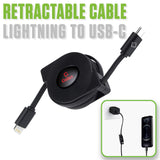 DCA8RBK - DAC8RBK - Cellet MFi Certified Retractable Lightning to USB-C Cable – 3ft Fast Charging Cord – Tangle-Free, Portable & Durable – Compatible with iPhone, iPad, and USB-C Chargers