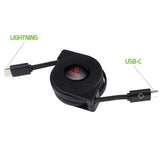 DCA8RBK - DAC8RBK - Cellet MFi Certified Retractable Lightning to USB-C Cable – 3ft Fast Charging Cord – Tangle-Free, Portable & Durable – Compatible with iPhone, iPad, and USB-C Chargers