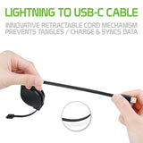 DCA8RBK - DAC8RBK - Cellet MFi Certified Retractable Lightning to USB-C Cable – 3ft Fast Charging Cord – Tangle-Free, Portable & Durable – Compatible with iPhone, iPad, and USB-C Chargers