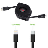 DCA8RBK - DAC8RBK - Cellet MFi Certified Retractable Lightning to USB-C Cable – 3ft Fast Charging Cord – Tangle-Free, Portable & Durable – Compatible with iPhone, iPad, and USB-C Chargers