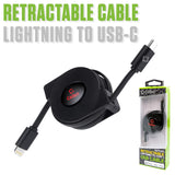 DCA8RBK - DAC8RBK - Cellet MFi Certified Retractable Lightning to USB-C Cable – 3ft Fast Charging Cord – Tangle-Free, Portable & Durable – Compatible with iPhone, iPad, and USB-C Chargers
