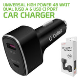 PCA48W - Cellet High Power 48W USB C & USB A Car Charger Adapter, QC 3.0 & PD Fast Charging for iPhone 15/14, Samsung Galaxy S24, iPad Pro, MacBooks, Dual Port Vehicle Lighter Plug