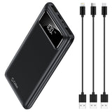 BA10002BK - Cellet 10,000mAh Portable Power Bank with Smart Digital LCD Display Screen - Fast Charge External Battery Pack - Dual USB Ports, Includes USB-C, Micro USB, Lightning Cables for iPhone, iPad, Android