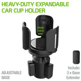 PHCUP1 - Heavy-Duty Expandable Car Cup Holder & Organizer - Universal Fit for Large Bottles, Coffee Mugs, Phones, Food - Adjustable Base & 3 Base Extenders - Car Interior Accessories for SUV, Truck, Sedan