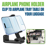 PHAP01 - Cellet Airplane Phone Holder Mount – Foldable Travel Phone Clip for Airplane Tray Table or Luggage Handle, Adjustable 360° Rotation, Universal Fit for iPhone, Samsung, Google Pixel & More
