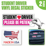 SKSDPK - Student Driver Vinyl Decal Sticker – 2 Pack (10" x 4") – Weatherproof, Easy-Remove – "Please Be Patient" Safety Sign – Made in USA