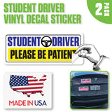 SKSDYL - Student Driver Vinyl Decal Sticker – 2 Pack (10" x 4") – Weatherproof, Easy-Remove – "Please Be Patient" Safety Sign – Made in USA