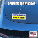 SKSDYL - Student Driver Vinyl Decal Sticker – 2 Pack (10" x 4") – Weatherproof, Easy-Remove – "Please Be Patient" Safety Sign – Made in USA
