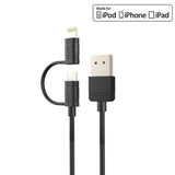 DAAPP5TK - Cellet 2-in-1 Charging & Data Sync Cable – 3.3FT Micro USB & Apple Lightning Connector – MFi Certified for iPhone, iPad, iPod & Android Devices