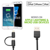 DAAPP5TK - Cellet 2-in-1 Charging & Data Sync Cable – 3.3FT Micro USB & Apple Lightning Connector – MFi Certified for iPhone, iPad, iPod & Android Devices