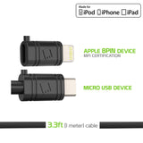 DAAPP5TK - Cellet 2-in-1 Charging & Data Sync Cable – 3.3FT Micro USB & Apple Lightning Connector – MFi Certified for iPhone, iPad, iPod & Android Devices
