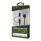 DAAPP5TK - Cellet 2-in-1 Charging & Data Sync Cable – 3.3FT Micro USB & Apple Lightning Connector – MFi Certified for iPhone, iPad, iPod & Android Devices