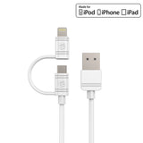 DAAPP5TKWT - Cellet 2-in-1 Charging & Data Sync Cable – 3.3FT Micro USB & Apple Lightning Connector – MFi Certified for iPhone, iPad, iPod & Android Devices
