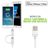 DAAPP5TKWT - Cellet 2-in-1 Charging & Data Sync Cable – 3.3FT Micro USB & Apple Lightning Connector – MFi Certified for iPhone, iPad, iPod & Android Devices