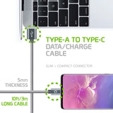 DCA1020GY - USB-C Cable, Cellet 10ft (3m) Heavy Duty Nylon Braided USB-A to USB-C - Silver