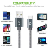 DCA1020GY - USB-C Cable, Cellet 10ft (3m) Heavy Duty Nylon Braided USB-A to USB-C - Silver