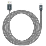 DCA1020GY - USB-C Cable, Cellet 10ft (3m) Heavy Duty Nylon Braided USB-A to USB-C - Silver