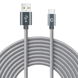 DCA1020GY - USB-C Cable, Cellet 10ft (3m) Heavy Duty Nylon Braided USB-A to USB-C - Silver