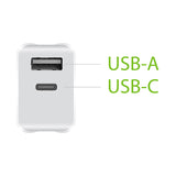TC180WT - UL Certified 18 Watt Dual Port Home Charger, USB-C and USB-A Home Charger (Cable Sold Separately) – White
