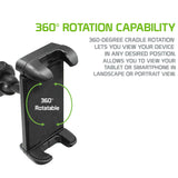 PH360 - Cellet Car Headrest Tablet Holder – 360° Rotating Backseat Mount for 7–10” Devices | Universal Fit for iPads, iPhones, Galaxy Tabs, Nintendo Switch – No Tools Needed