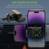 PHSOL188 - Cellet Solar Powered Car Phone Mount for Air Vent – Auto Touch Release & Lock Cradle, 360° Rotation, USB-C Powered (No Phone Charging) – Compatible with iPhone, Samsung, Pixel, Motorola